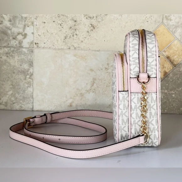 Michael Kors Jet Set Travel MD Flight Chain Crossbody Bag MK Vanilla/Pink - Picture 5 of 15